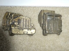 Lot of 2 Vintage 1970s Brass Tractor Trailer Truck Belt Buckles 2 3/4&Prime; Wide