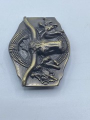 3D Texas Longhorn Bulls Rope Cattle Drive Brass Metal Belt Buckle 3 1/4 x 2 1/2&Prime;