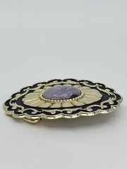 Belt Buckle Lavender Jade Cabochon oval gold tone black enamel background