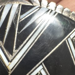 Vintage Southwestern Style Sterling Silver Belt Buckle Stamed B Black white Art