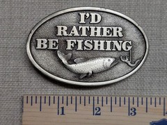 vintage USA made FISHING belt buckle 1970s brass TROUT sky patrol CAPT HAWKS