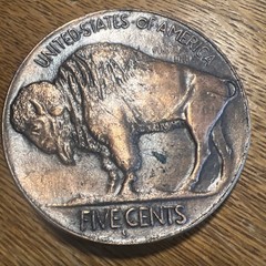 Lot of 2 VTG Buffalo 5 Cents Nickel Belt Buckle Silver Round USA 3&Prime; Diameter B13