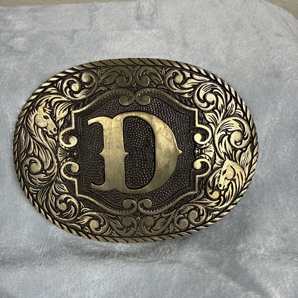 Award Design Medals Vintage Solid Brass Initial D Western Belt Buckle