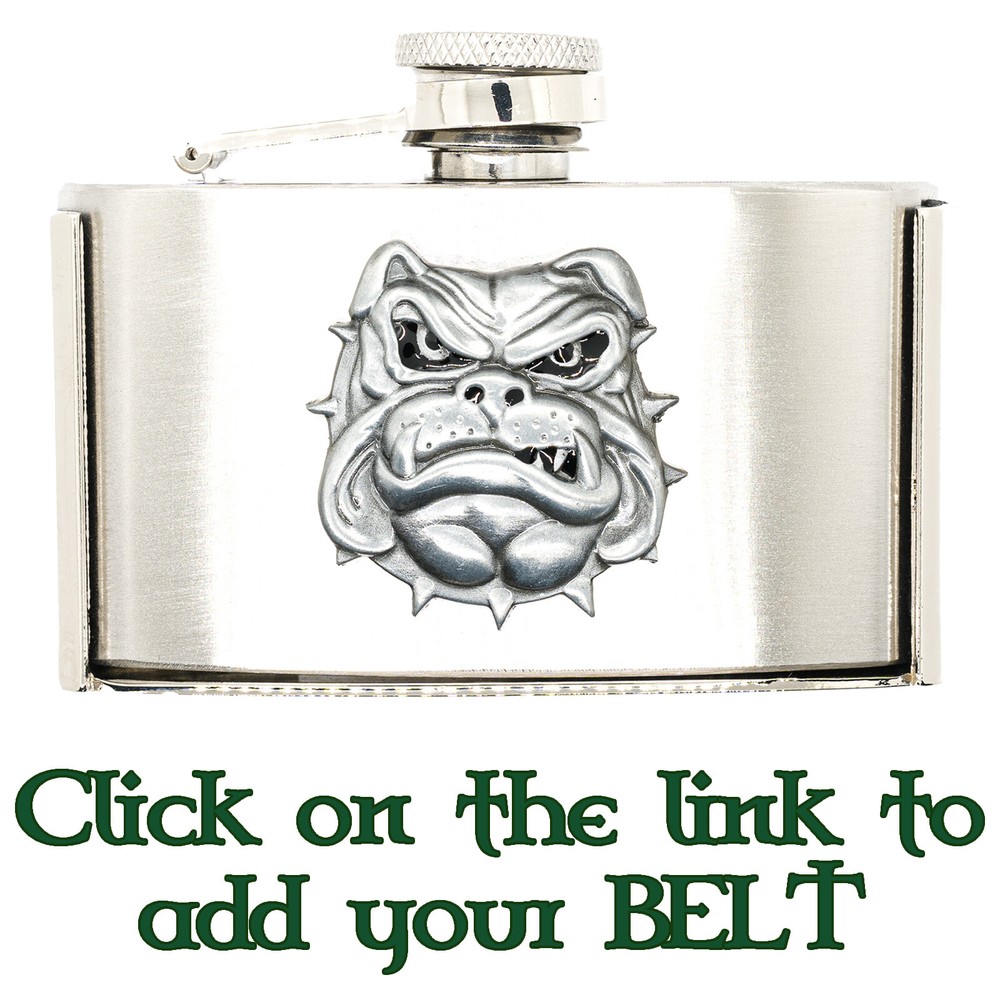 Removeable Bulldog Hip Flask Stainless Steel Belt Buckle Biker Metal British