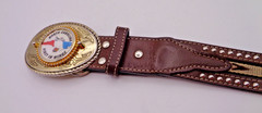 NOCONA BELT + BUCKLE – NORTH CAROLINA – FIRST IN WINGS – Made In USA – Size 38