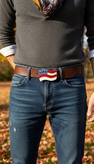 Men Women Teen Kids Buckle Western Cowboy Silver American USA Flag United States