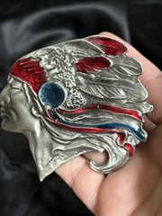 Vintage Chief Belt Buckle By The Great American Buckle Company Chicago 3&Prime;x3&Prime;