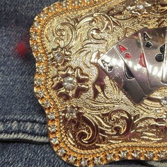 Four Aces Western Belt Buckle Cowboy Rodeo Jeans Buckle Silver & Rosetone