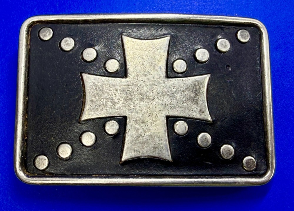 Centered Iron Cross Religious Gothic Punk Biker Vibe Leather Metal Belt Buckle