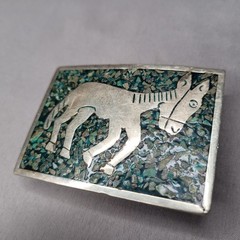 Vintage Donkey Burro Stone Inlay Belt Buckle Mens One Size Green Western Mexico