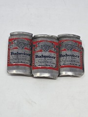 BUDWEISER ANHEUSER-BUSCH VINTAGE METAL BELT BUCKLE BEER CANS PEWTER RED MENS OS