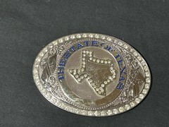 Belt Buckle « The State of Texas » with Rhinestones Large Metal, Silver & Bright