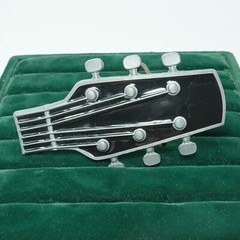 Vintage Guitar Headstock Black Enamel Country Musician Rock and Roll Belt Buckle