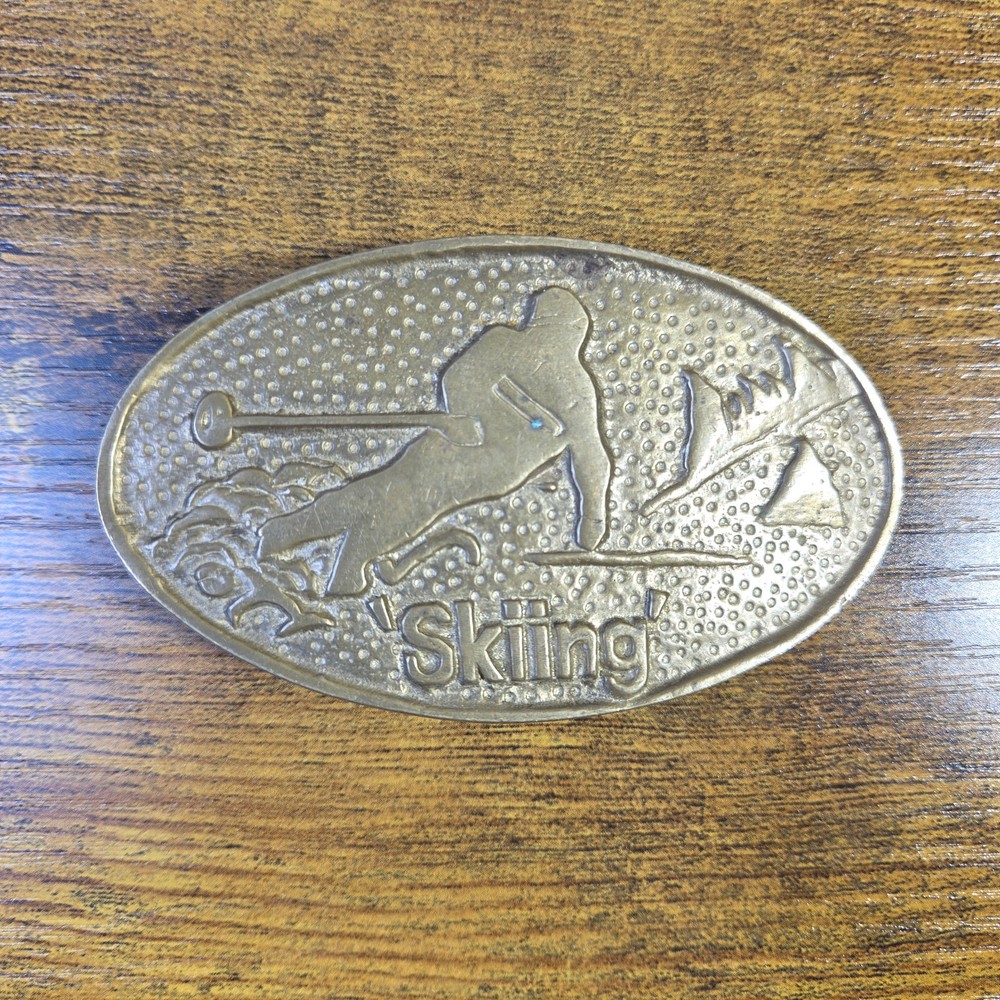 Vintage Baron Buckles Skiing Solid Brass Belt Buckle 1980&rsquo;s