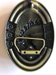 Men -women Belt Buckle Brass horse head with turquoise and rust inlaid stone