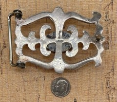 Sterling Silver Sand Cast Turquoise Belt Buckle by FL Begay (Navajo) 53g