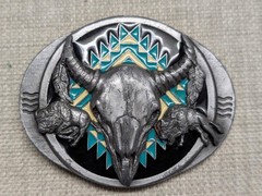 vintage USA made SOUTHWESTERN belt buckle NATIVE AMERICAN buffalo indian COWBOY