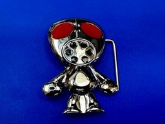Robot Martian Boy Belt Buckle Silver Color Red Huge Adorable Eyes