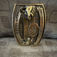 Western Metal Bull Belt Buckle « The First PCA Loan » 1933-1983, 1.5in