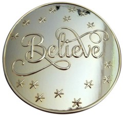 5 1/2&Prime; BRIGHT GOLD « BELIEVE » SANTA CLAUS BELT BUCKLE – FITS A 4&Prime; BELT