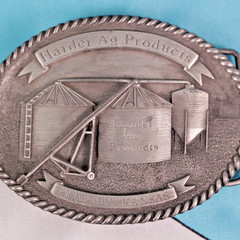 VTG 80s Harder Ag Products Peabody Kansas Commemorative Belt Buckle 1985