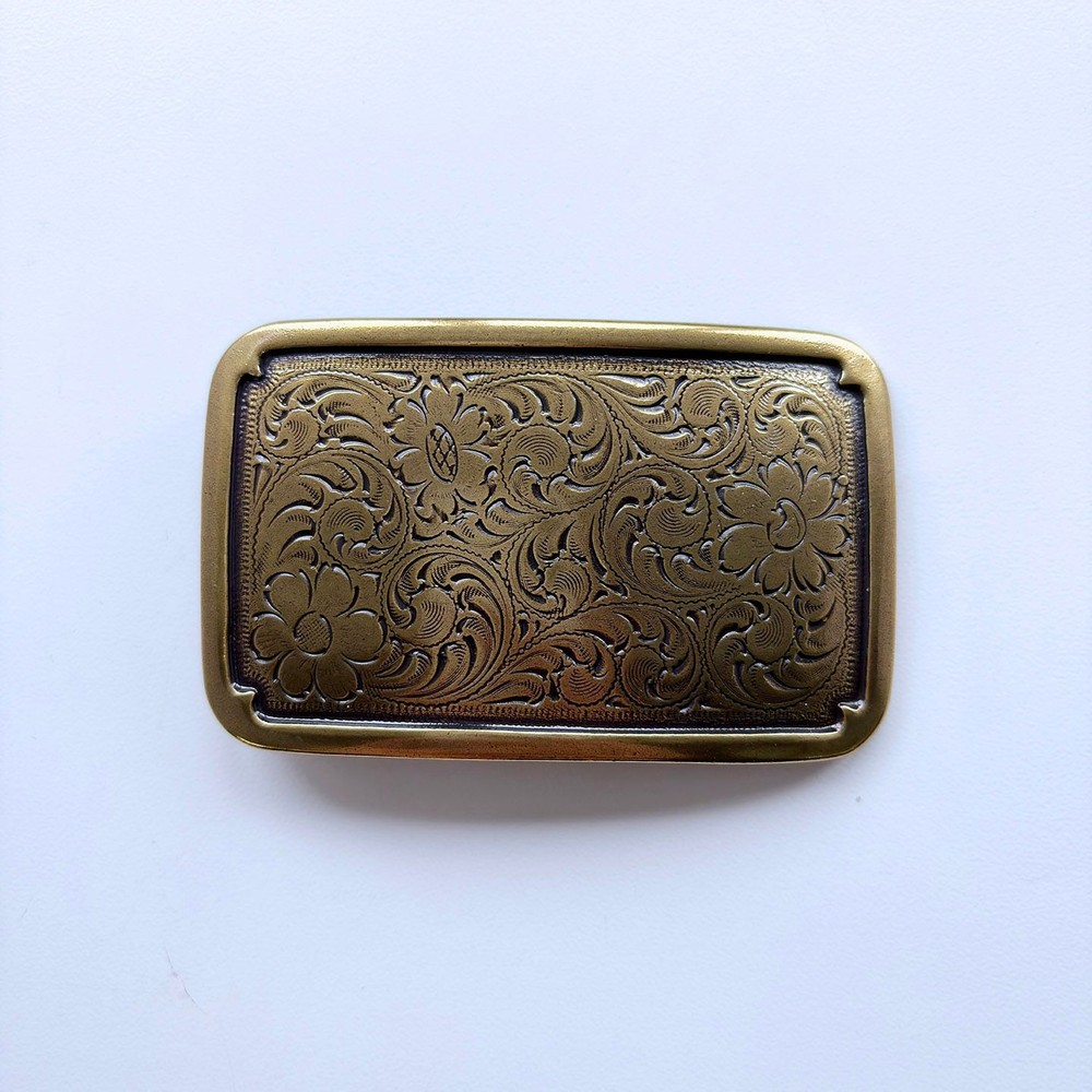 Southwest Flower Cowgirl Bronze Plated Metal Belt Buckle
