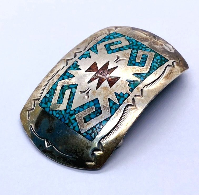 Southwest Signed Sterling Silver 925 Turquoise Shell Inlay Buckle