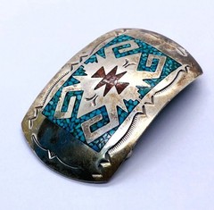 Southwest Signed Sterling Silver 925 Turquoise Shell Inlay Buckle