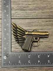 Winged Pistol Belt Buckle Antique Brass Metal Mens Gun Wing Design Heavy Cast