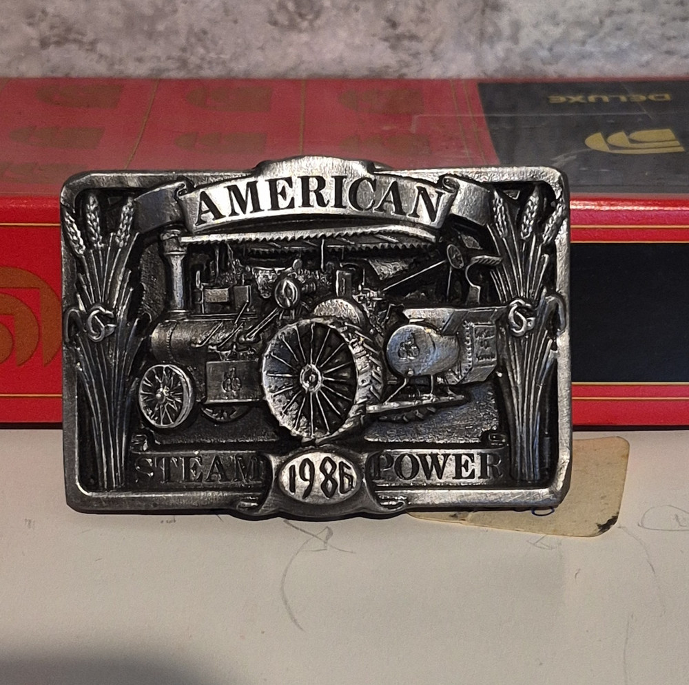 Bergamot Brass Works 1986 American Steam Power Belt Buckle Silver Metal 4801