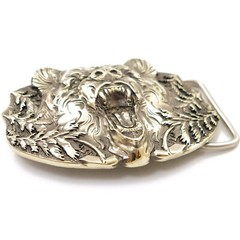 German silver Belt buckle Grizzly Bear, Animal belt buckle, Brown bear buckle