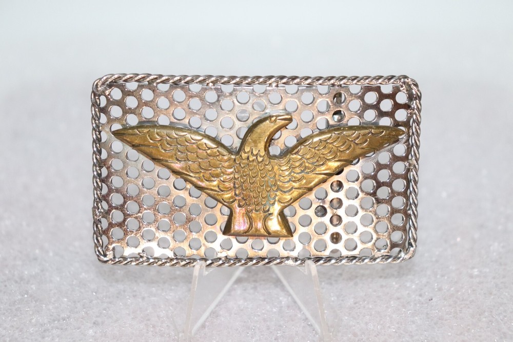 Industrial Brass Mounted Eagle on Perforated Steel Belt Buckle