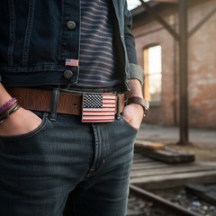 Men Women Silver Metal Western Belt Buckle United States America Flag USA July 4