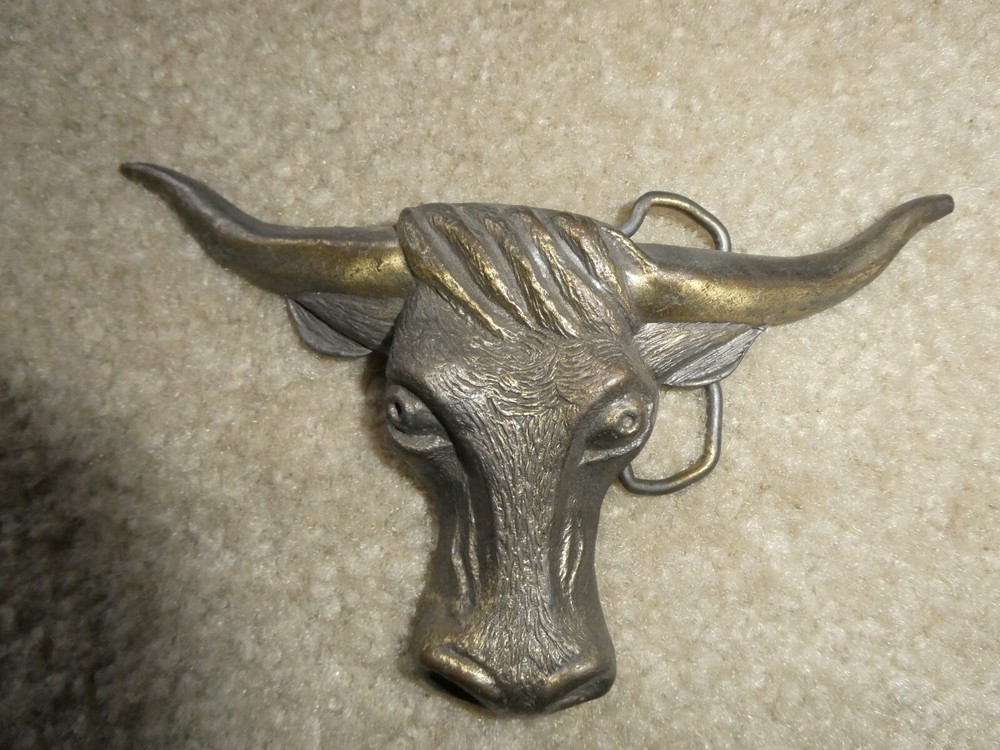 Vintage 1970s Brass MBCI Longhorn Steer Head Belt Buckle 6&Prime; Wide #2