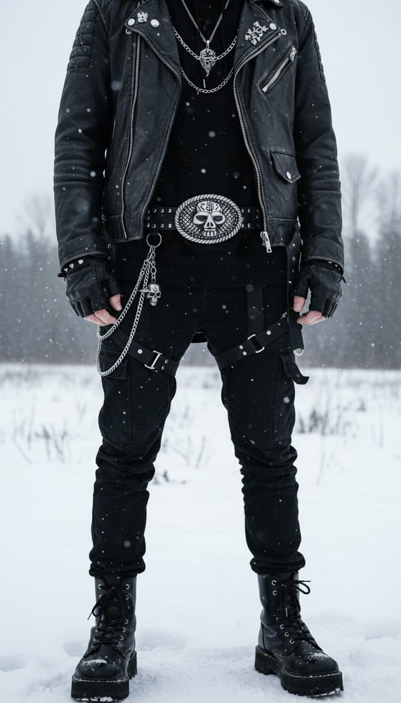 Men Women Buckle Silver Skull Skeleton Halloween Black Detail Big Size GothicBik
