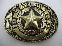 Vintage State Of Texas Belt Buckle Mens Gold 1.5&Prime; Metal Oval Star Western Cowboy