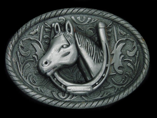 UC07130 *NOS* GREAT **HORSE & HORSESHOE** WESTERN & COWBOY BELT BUCKLE
