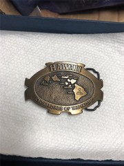 Vintage Hawaii Crossroads Of The Pacific Brass Belt Buckle