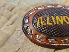 ILLINOIS Brown Leather Belt Buckle