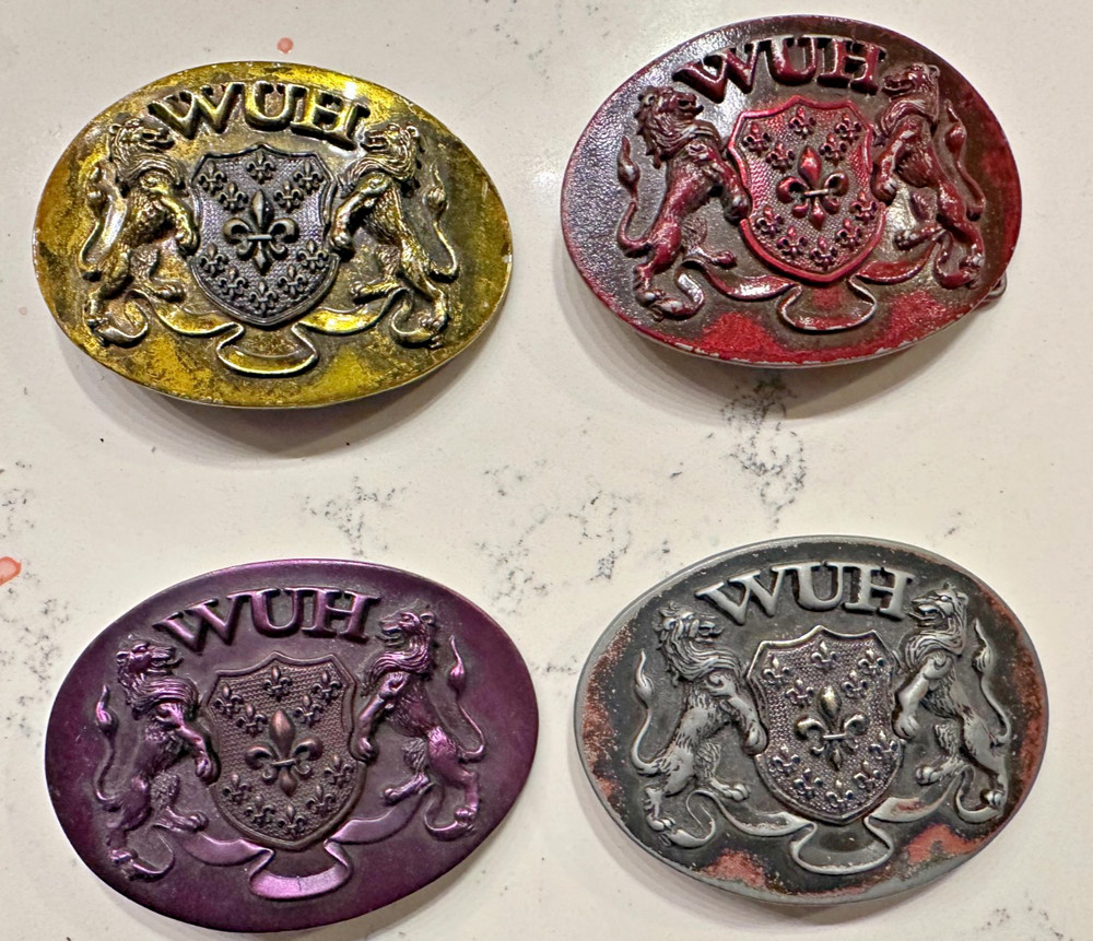 LOT OF 4 Washed Up Hollywood 1.75&Prime; Lion Fleur Heraldic WUH Belt Buckle, unused!