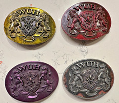LOT OF 4 Washed Up Hollywood 1.75&Prime; Lion Fleur Heraldic WUH Belt Buckle, unused!
