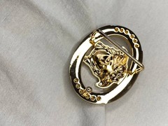 Gold Medusa Head Belt Buckle Black Greek Key Crystal Oval