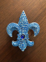 Quebec Fleur De Lys Blue Rhinestones Detailed Flower Metal Unisex Belt Buckle