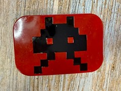 Iconic Pixelated Alien Space Invaders Arcade Game Red Black Enamel Belt Buckle