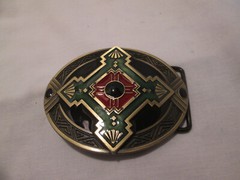 Southwestern Native American Design Belt Buckle Red Green Black Enamel Western