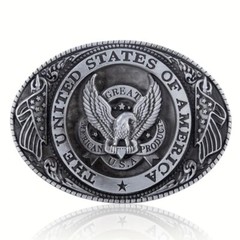 United States of America Bald Eagle Belt Buckle, Flag, USA, Antique Silver Tone