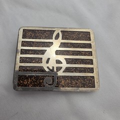 Vintage Treble Clef Belt Buckle Glitter Enamel Silver Tone Heavy Quality Made