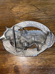 BELT BUCKLE, WOLF MOTIFF, PEWTER & TURQUIOSE, 4-INCH, MADE IN USA EJC96