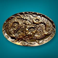 VTG Brass Dragon Belt Buckle A Dezy Denver Oval Relief Mystical USA Collectible