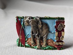 vintage USA made ELEPHANT belt buckle 1980s enamal BRASS animal AFRICAN cowboy